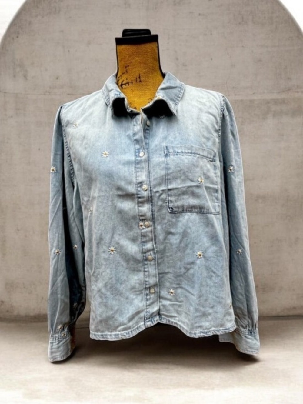 Embroidered Denim Button-Up Shirt XL